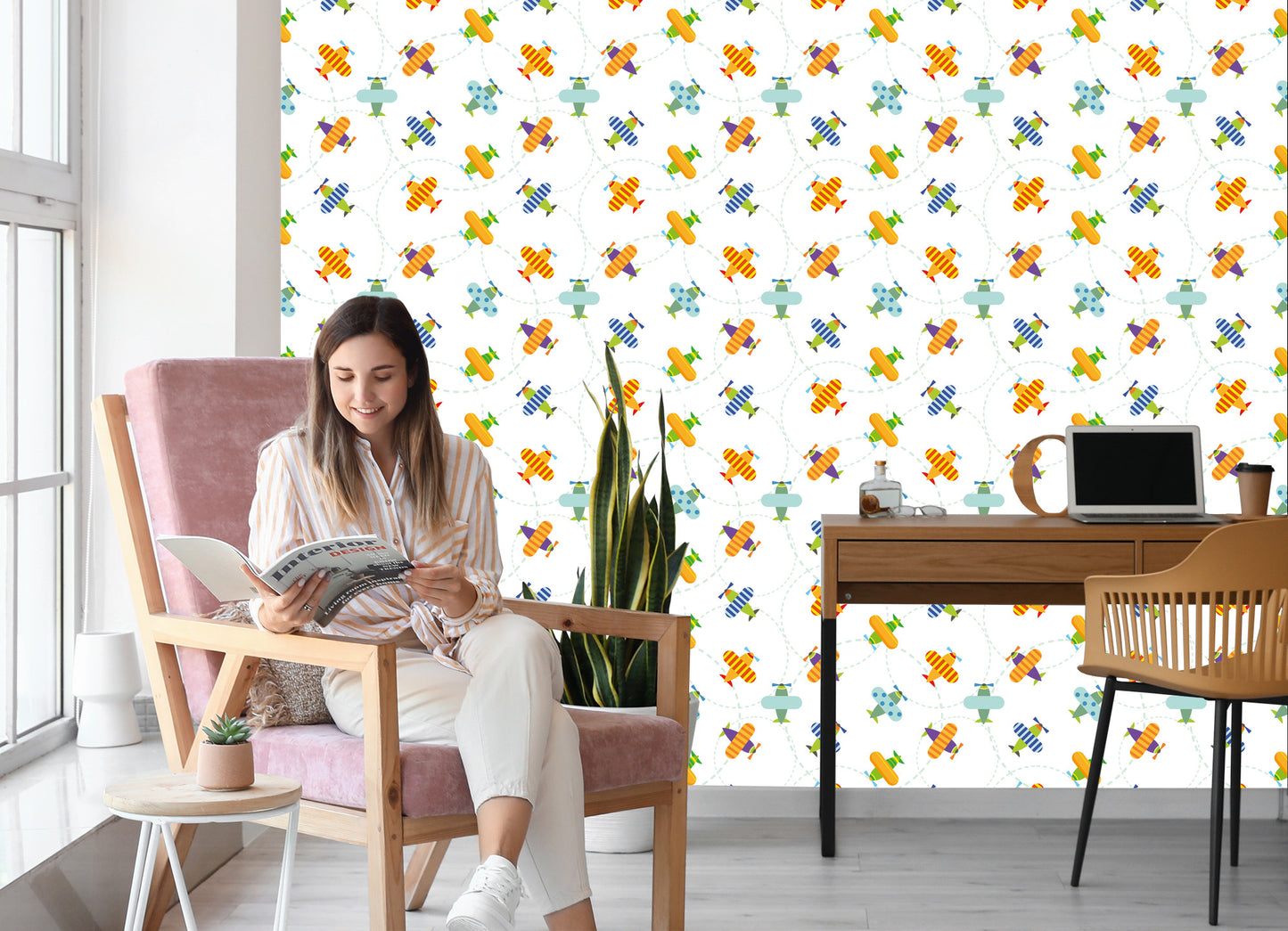 Wallpaper Airplanes In Colorful Sky Children's Room