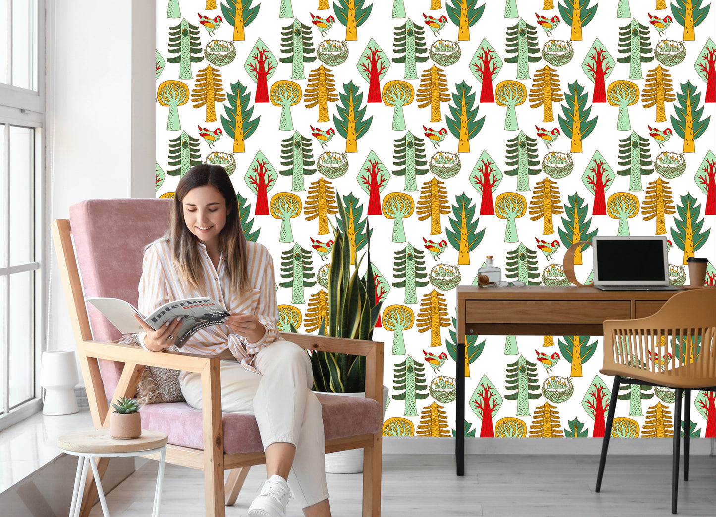 Wallpaper Birds Tree For Baby's Room