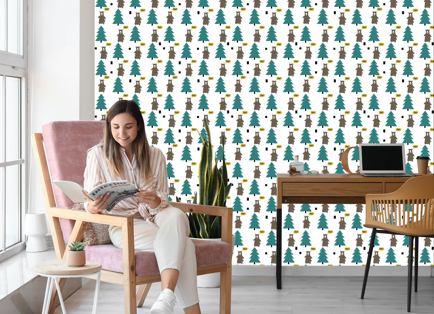 Wallpaper Tree Green Forest Children's Room