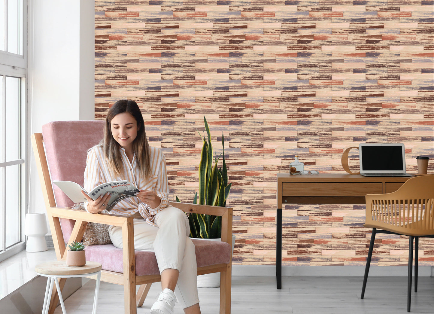 Wallpaper Colorful Wooden Planks In Retro Style