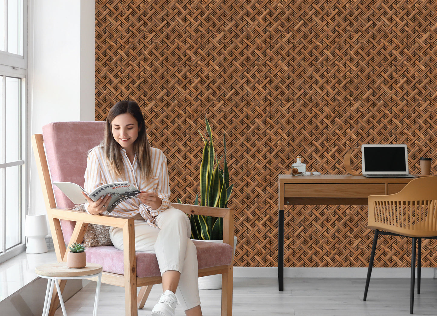 Wallpaper Wooden 3D Geometric Pattern