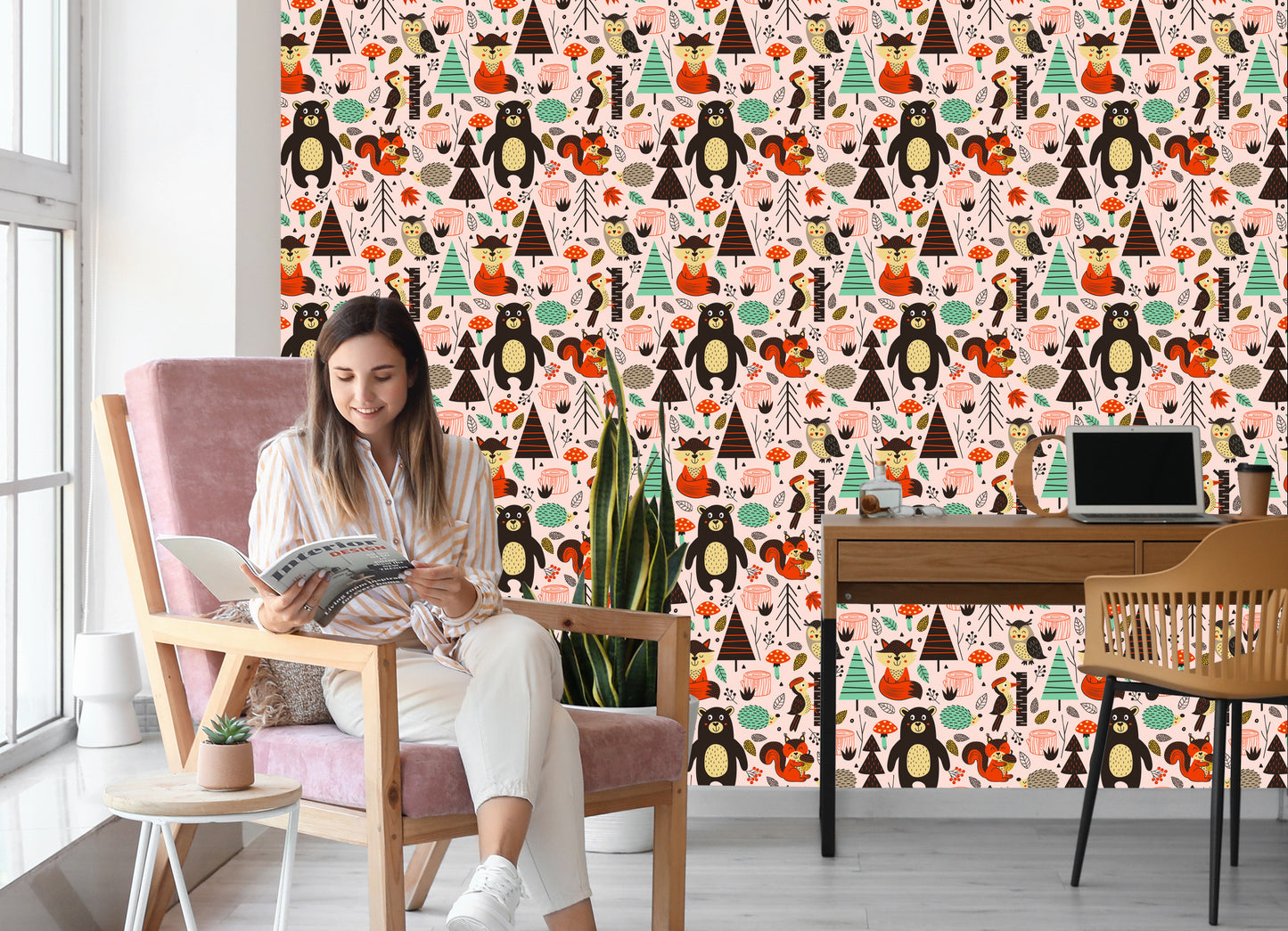 Wallpaper For Children - Forest Animals In Scandinavian Style