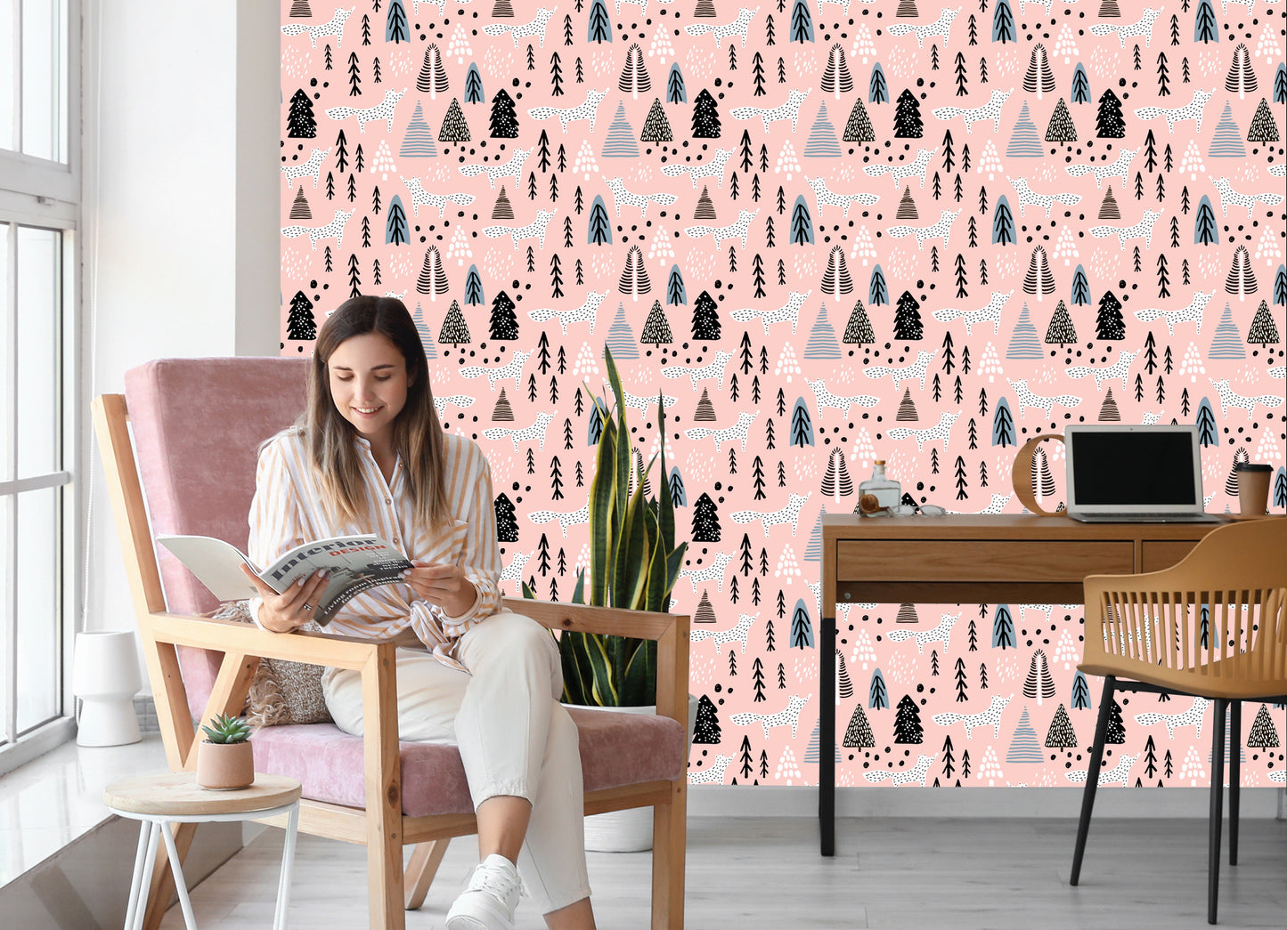 Wallpaper Minimalist Foxes In The Forest