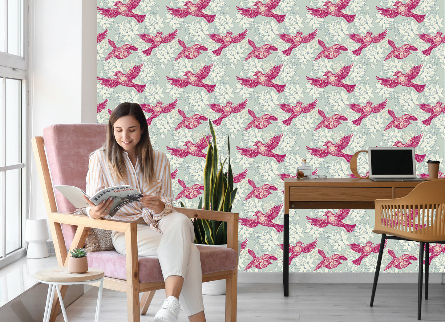 Wallpaper Flying Birds Among The Leaves