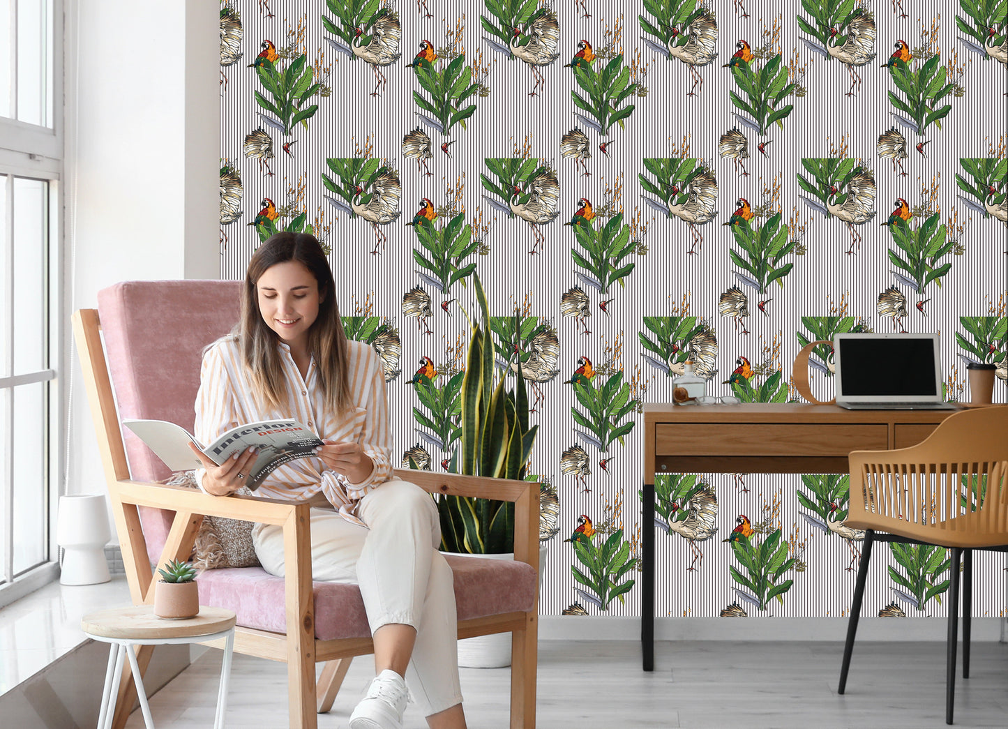 Wallpaper Parrots And Cranes