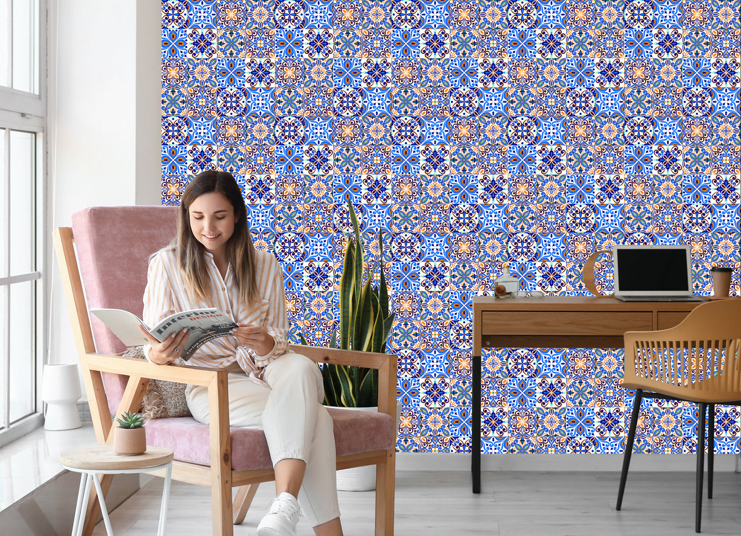 Wallpaper For The Dining Room. Imitation Of Tiles. Colorful Mosaic