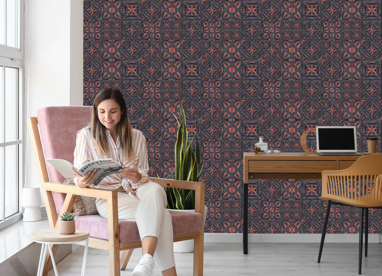 Wallpaper For The Dining Room. Imitation Of Mosaic Tiles