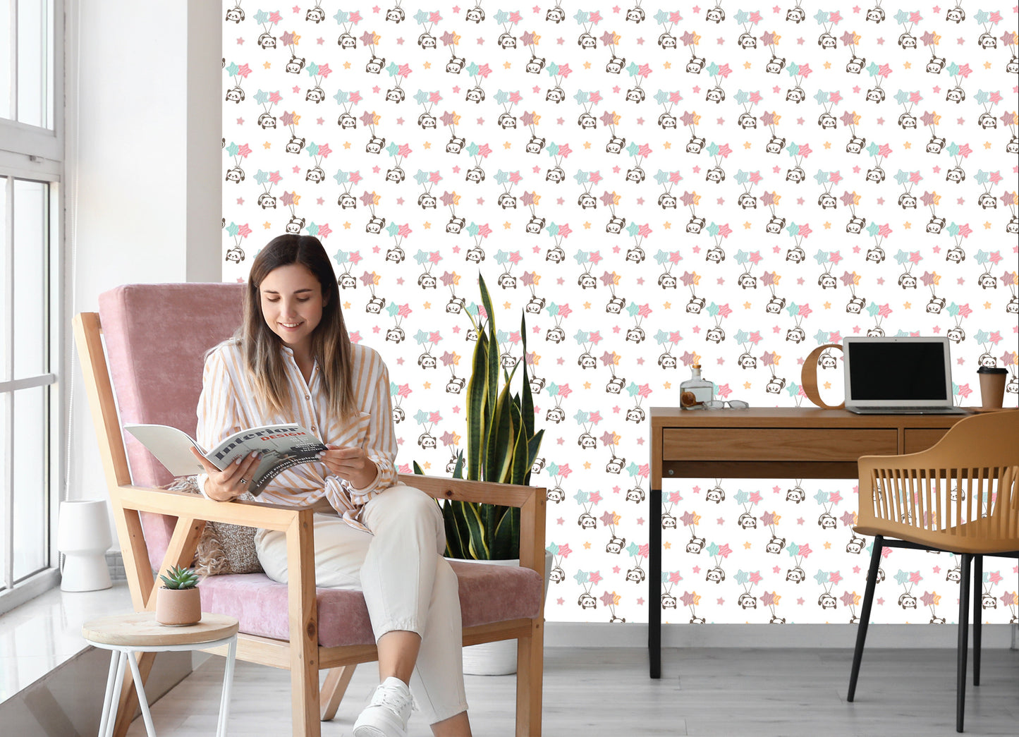 Wallpaper For Children - Stars And Pandas