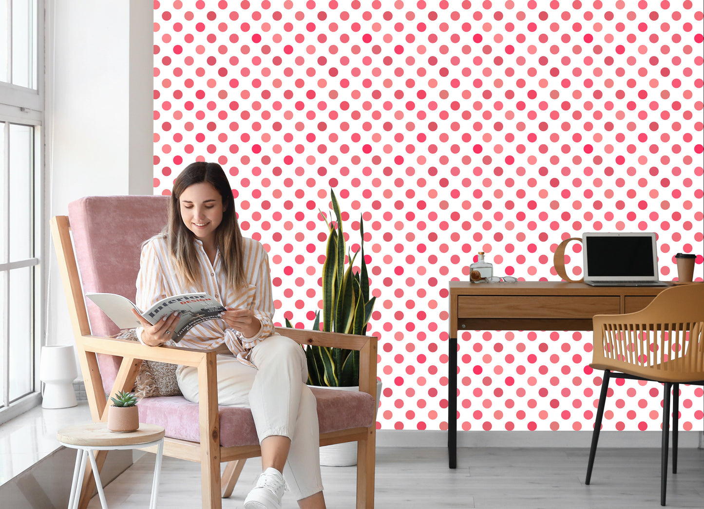 Wallpaper Symmetrical Pink Polka Dots