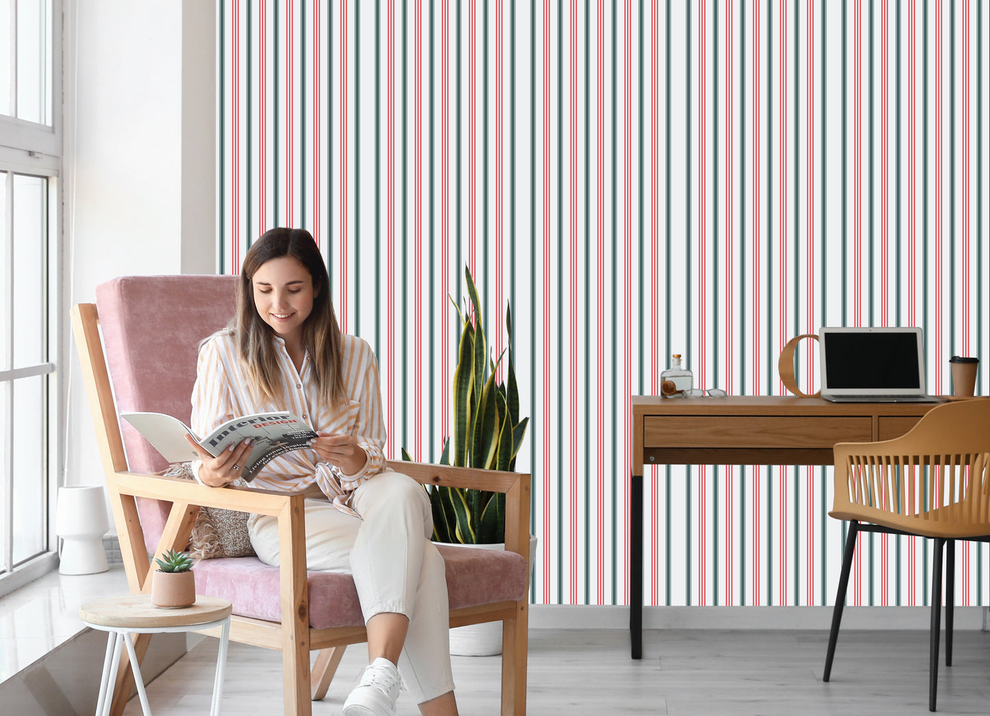 Wallpaper Modern In Colorful Vertical Striped Living Room