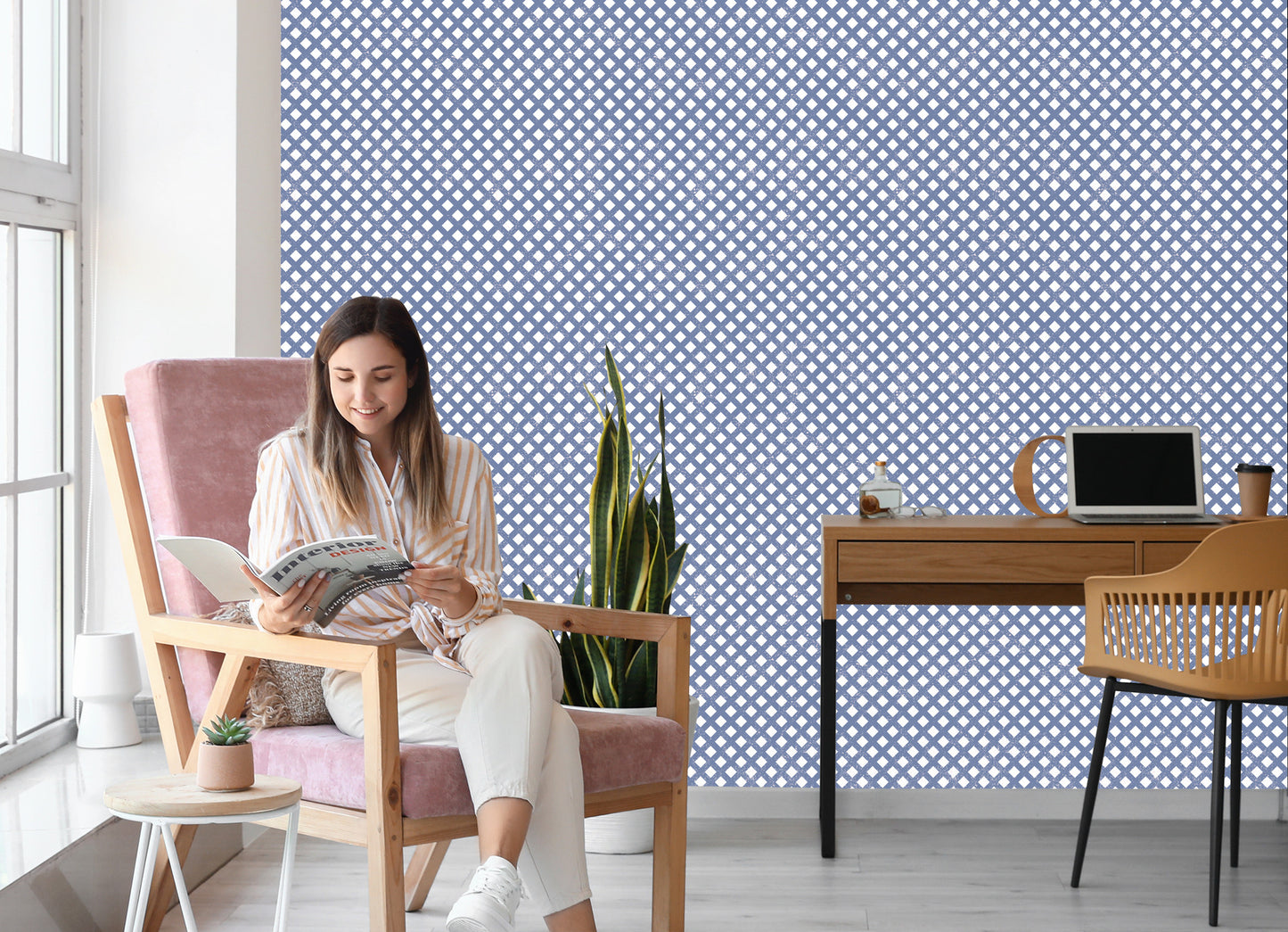 Wallpaper Geometric Grille For Living Room, Office