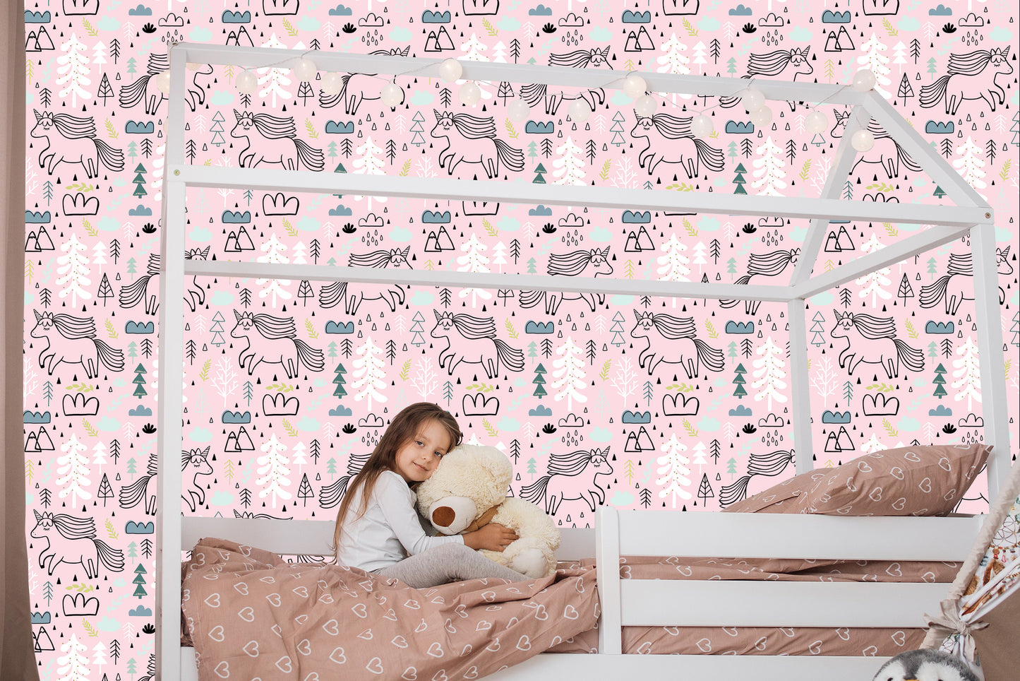 Wallpaper Unicorns On A Background Of Mountains, Trees And Clouds