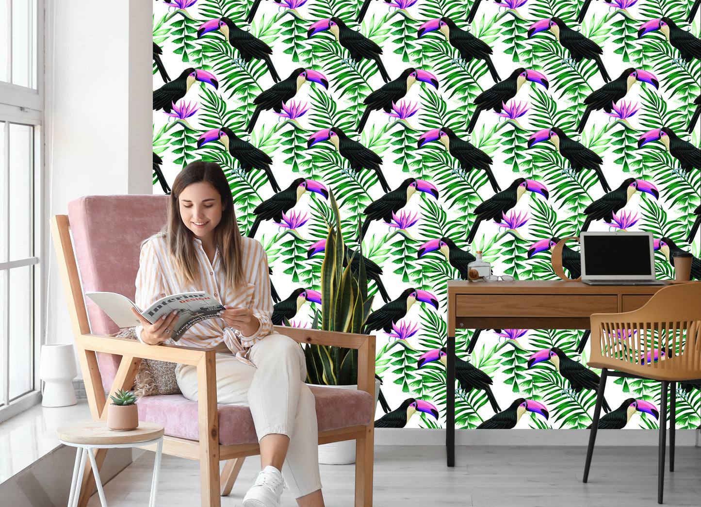 Wallpaper Toucans Surrounded By Tropical Leaves