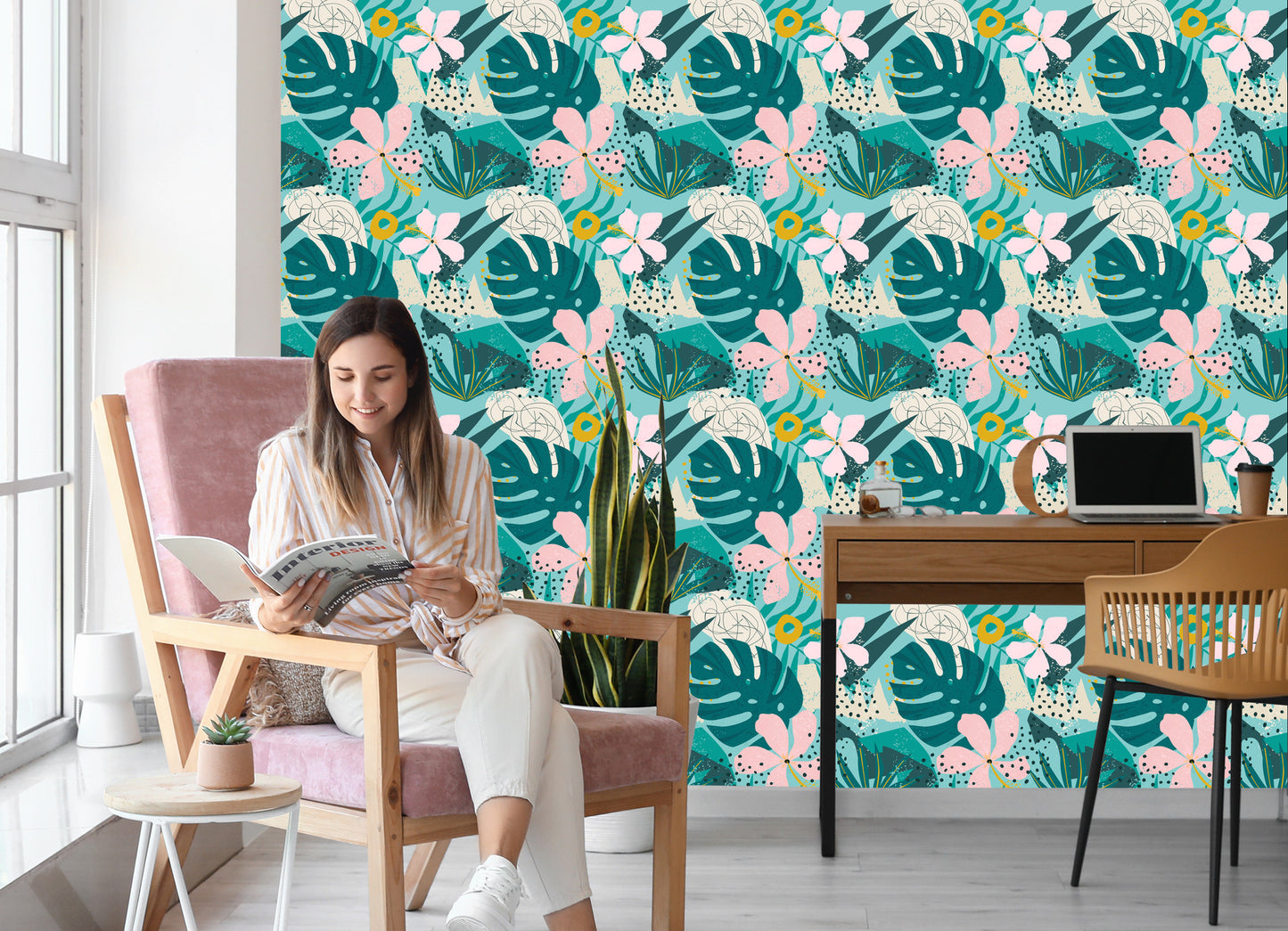 Wallpaper Tropical - Fashionable Colorful Leaves And Flowers