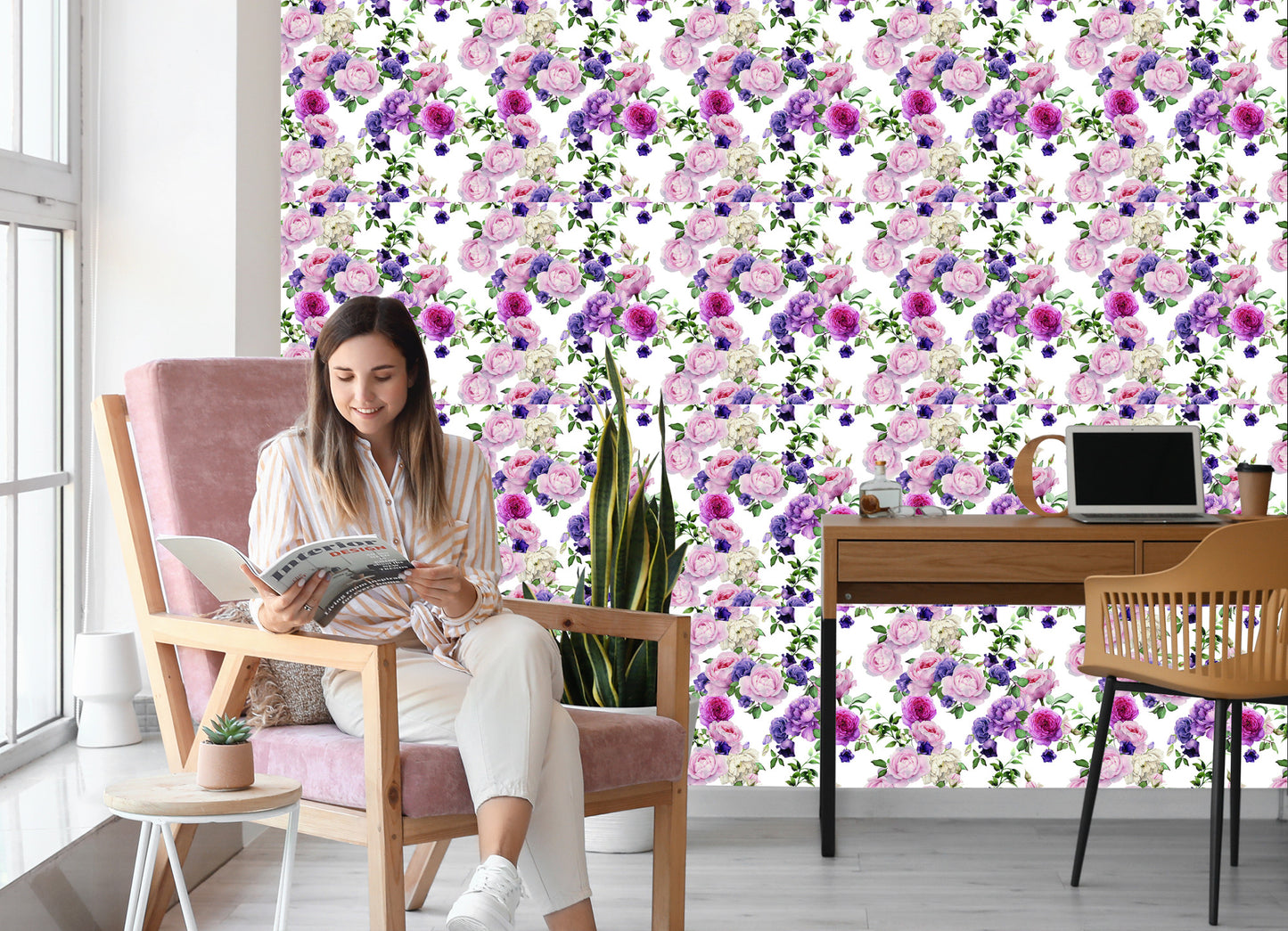 Wallpaper Floral Pattern With Roses Watercolor