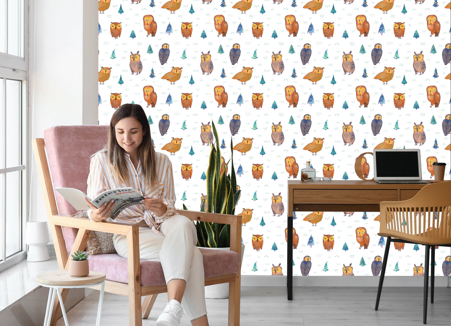 Wallpaper Owls With Trees On The Background