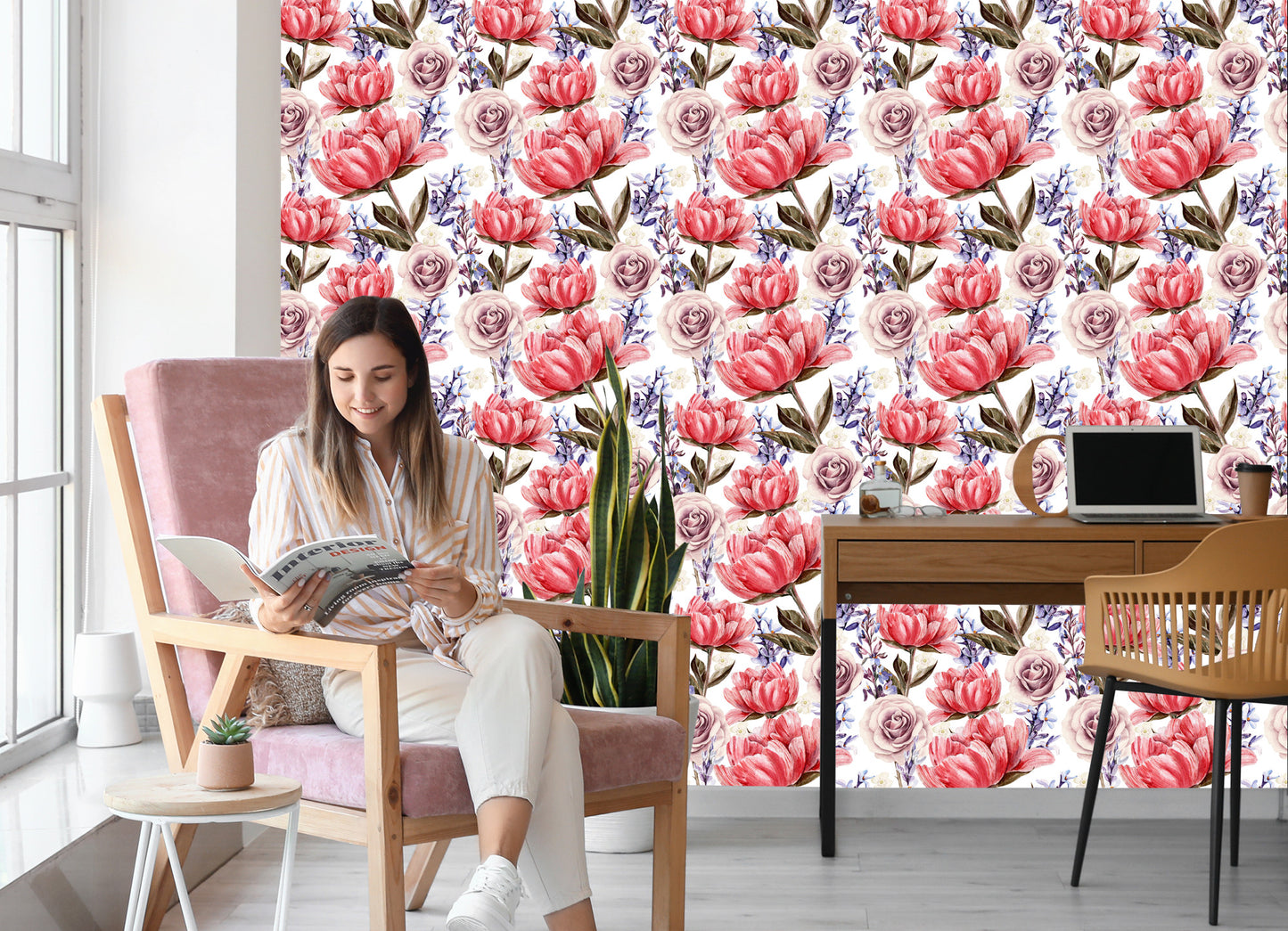 Wallpaper Roses, Peonies And Lavender