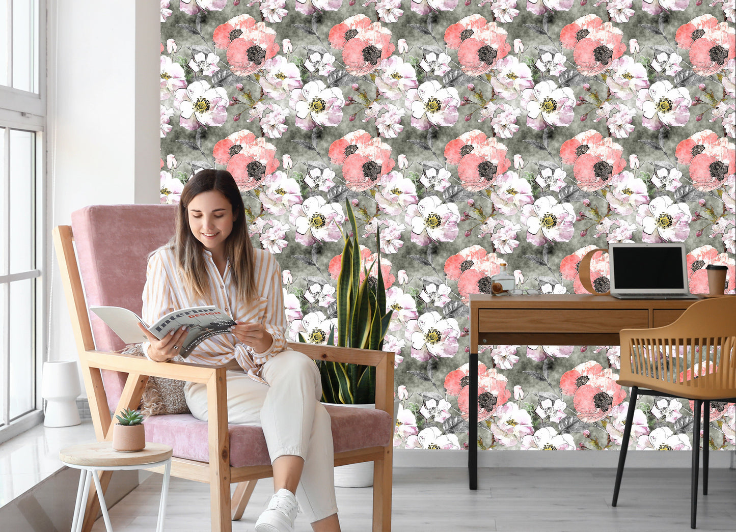 Wallpaper Vintage Poppy Roses