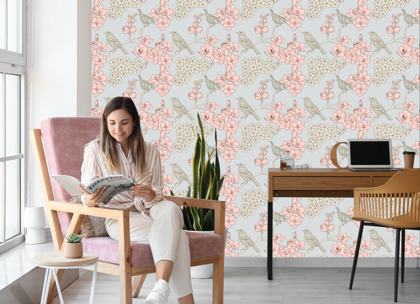 Wallpaper Birds With Flowers