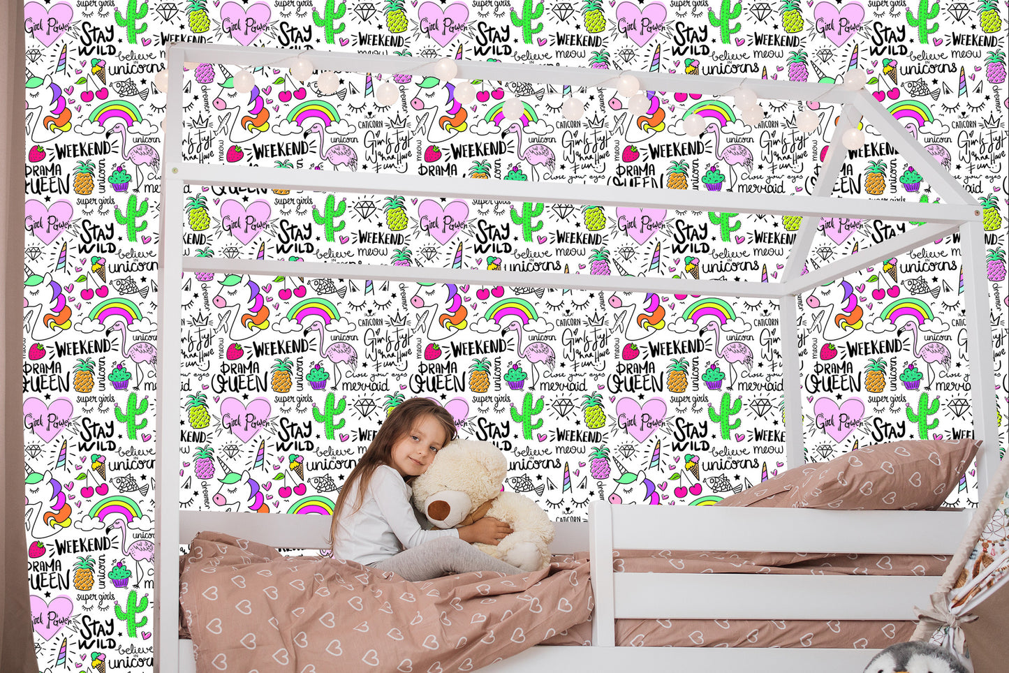 Wallpaper For Children - Animals, Fruits And Rainbow