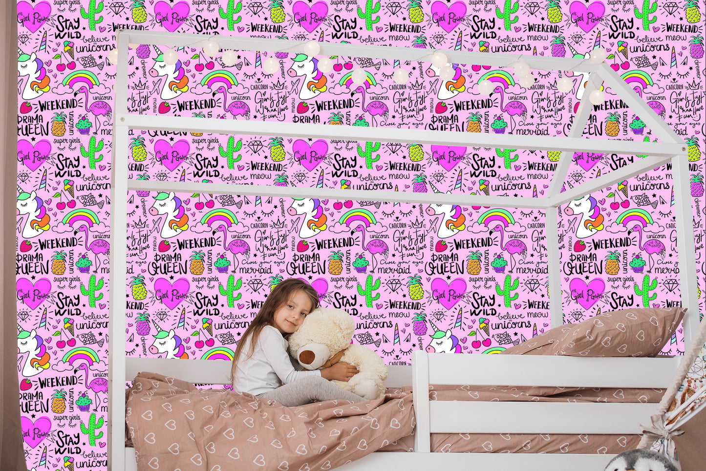 Wallpaper For Children - Animals, Fruits And Rainbow