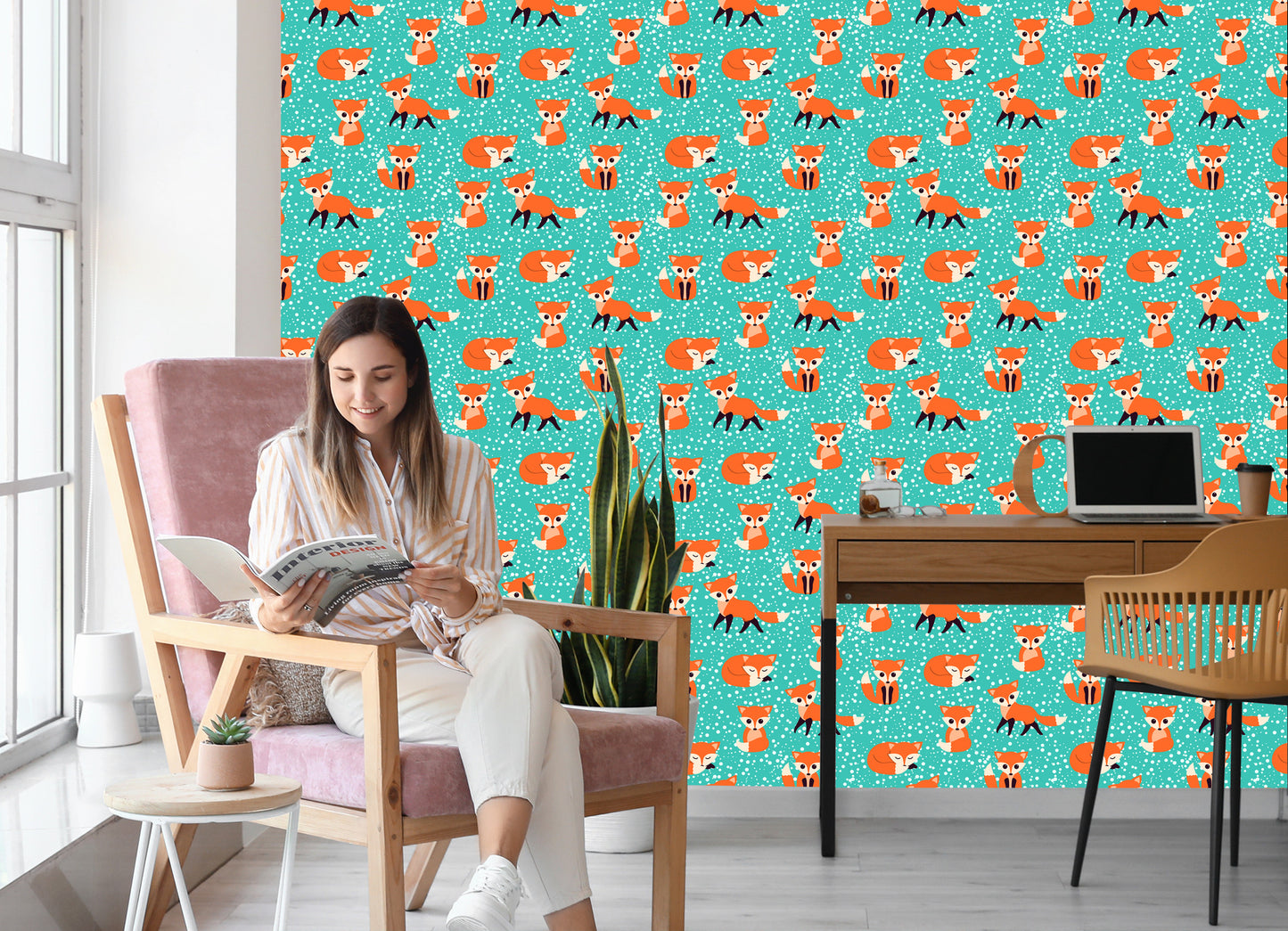 Wallpaper Foxes On The Dots Background