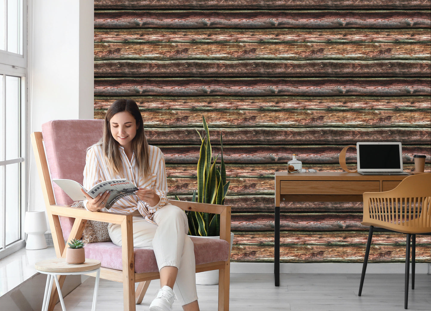 Wallpaper Realistic Horizontal Wooden Boards