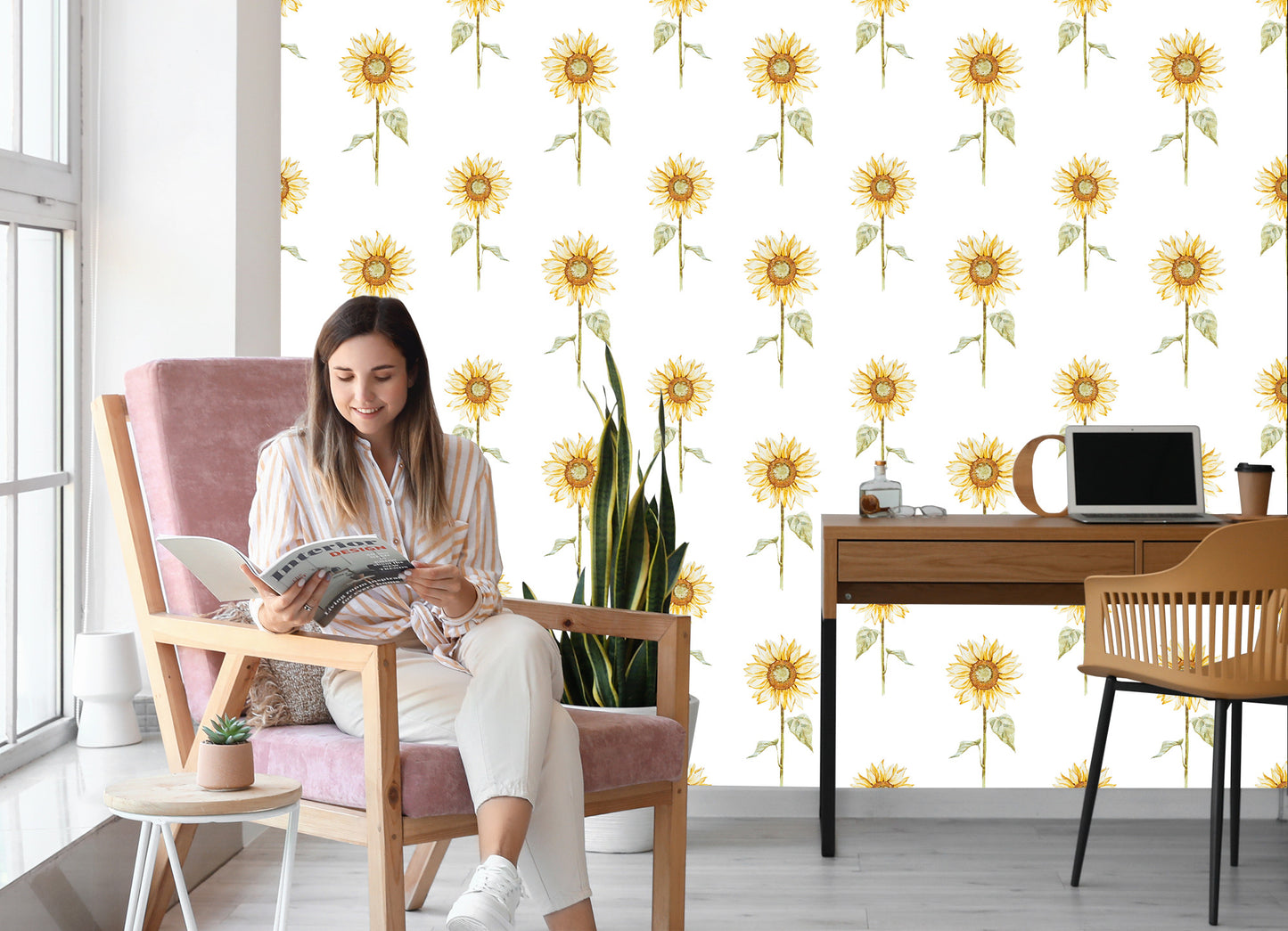 Wallpaper Vintage Painted Sunflowers