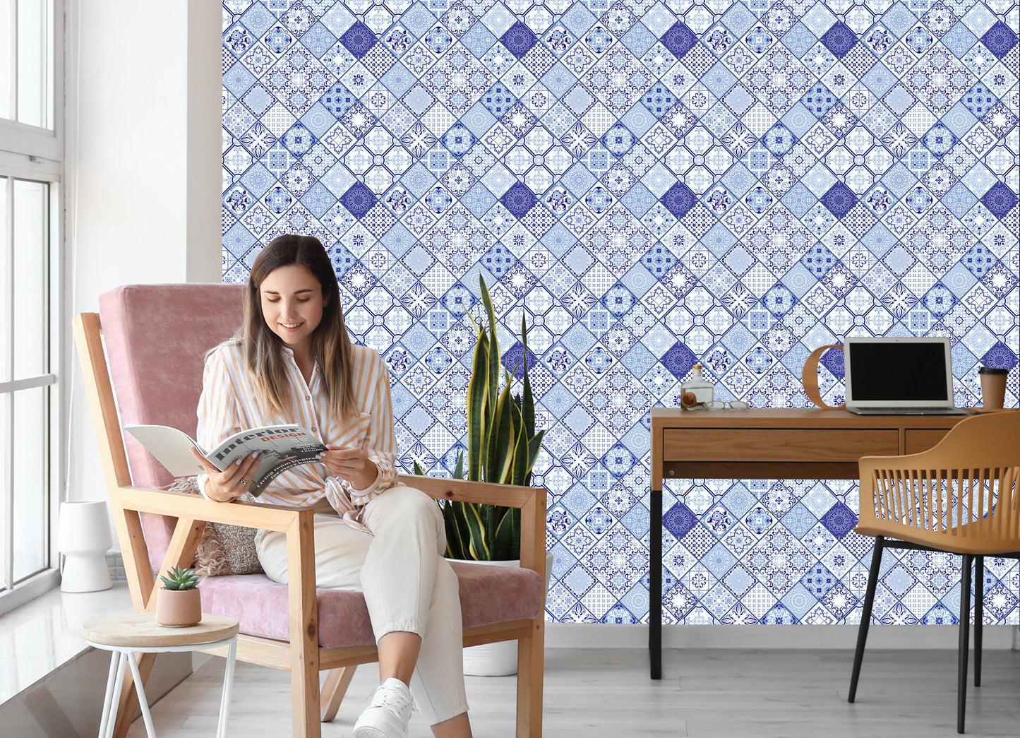 Wallpaper Tile Imitation Mosaic Patterns Dining Room