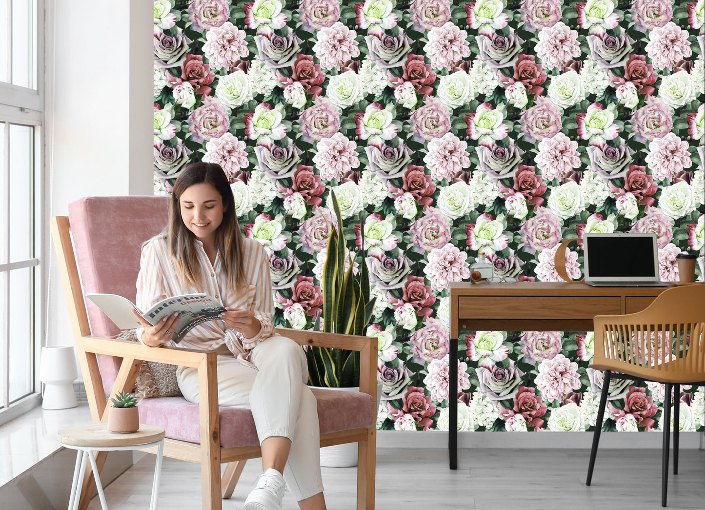 Wallpaper Peonies In The Middle Of Leaves