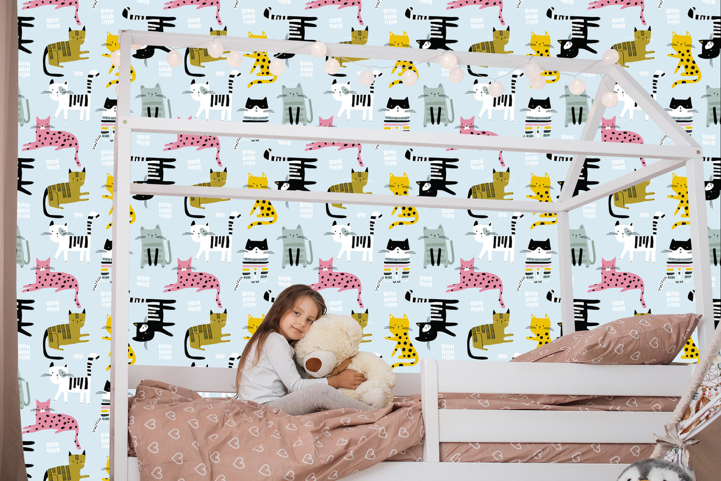 Wallpaper For Children - Colorful Cats - Scandinavian Style
