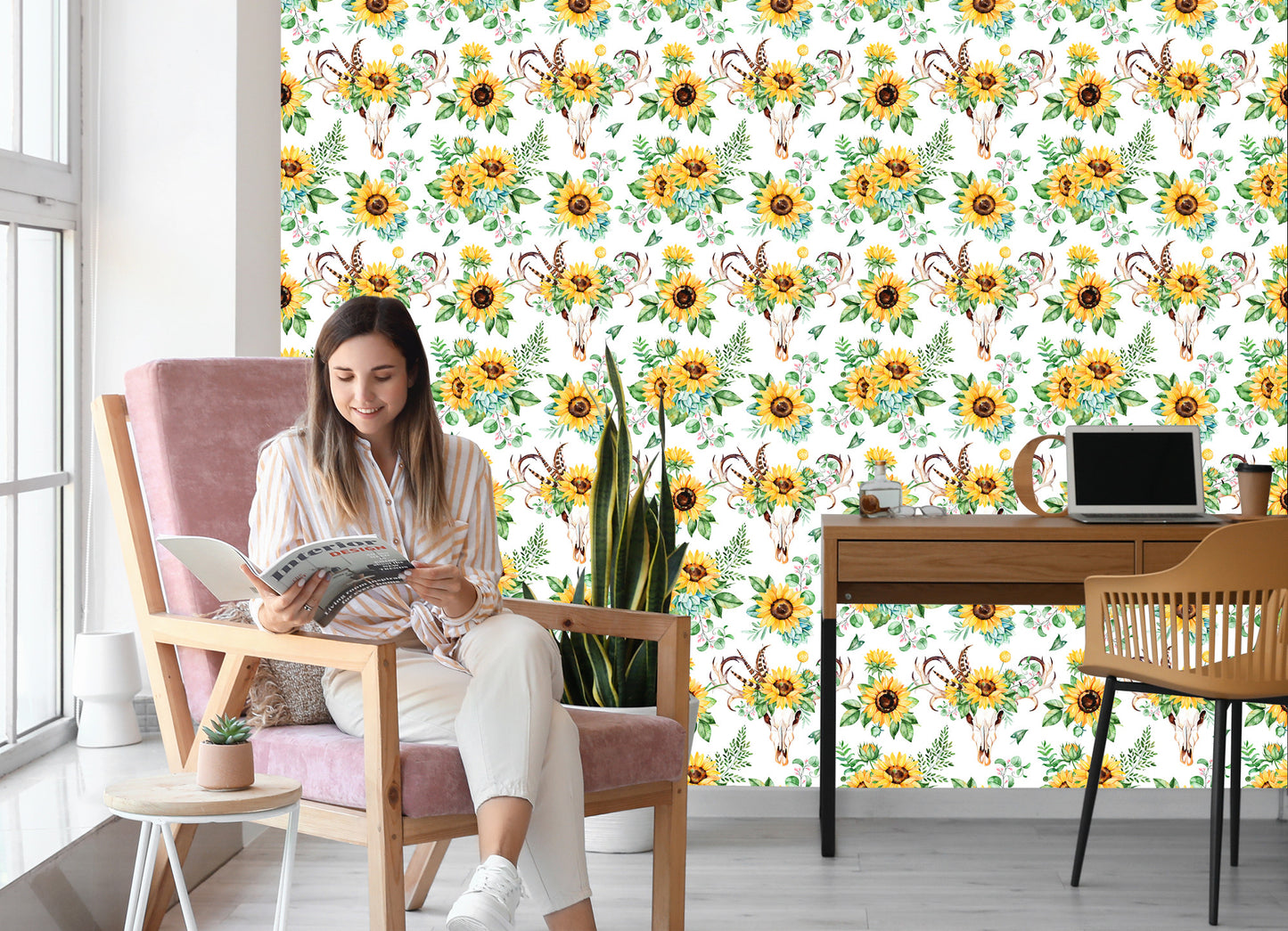 Wallpaper Boho Style Sunflowers