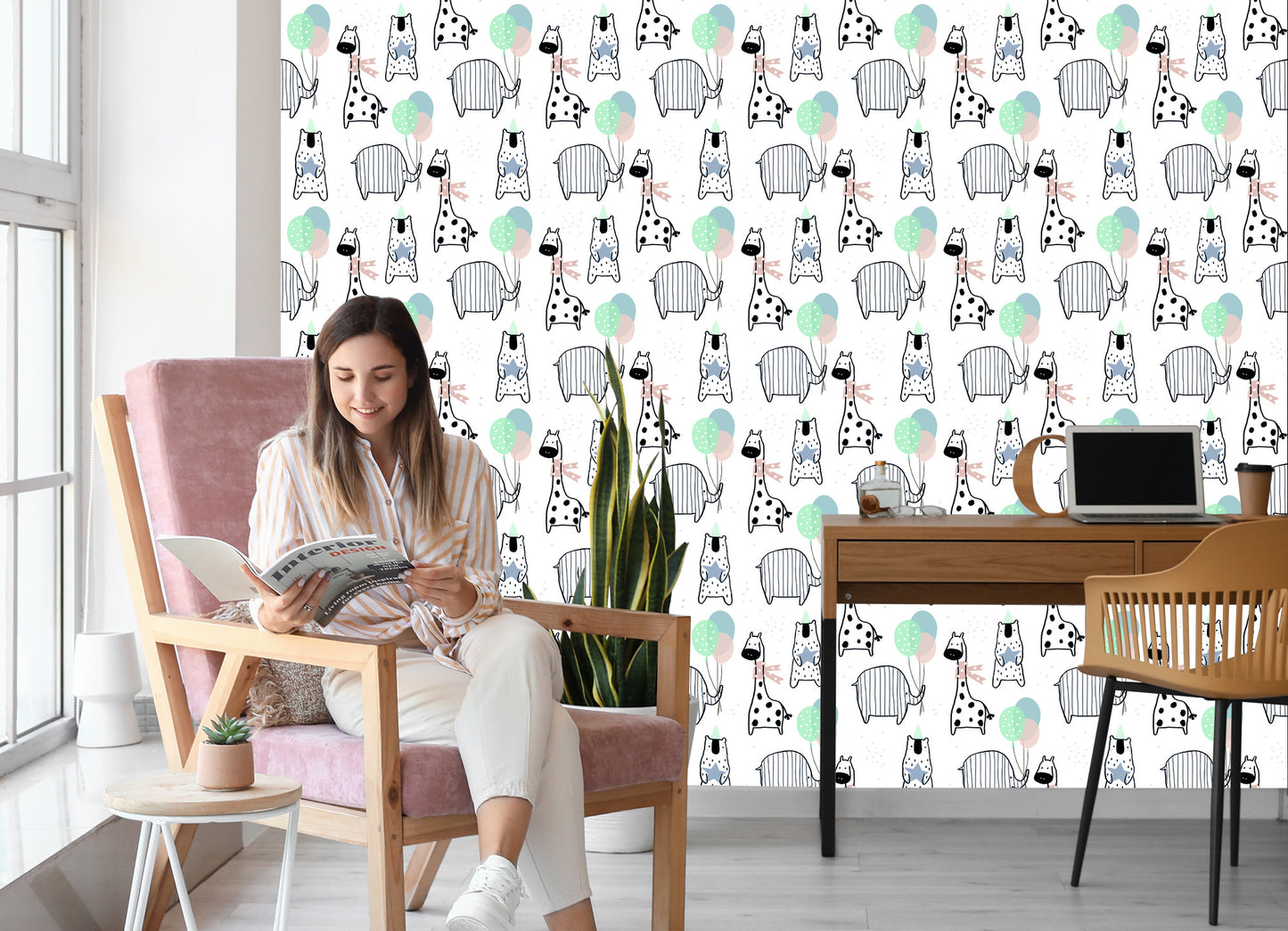 Wallpaper Elephant, Giraffe, Bear