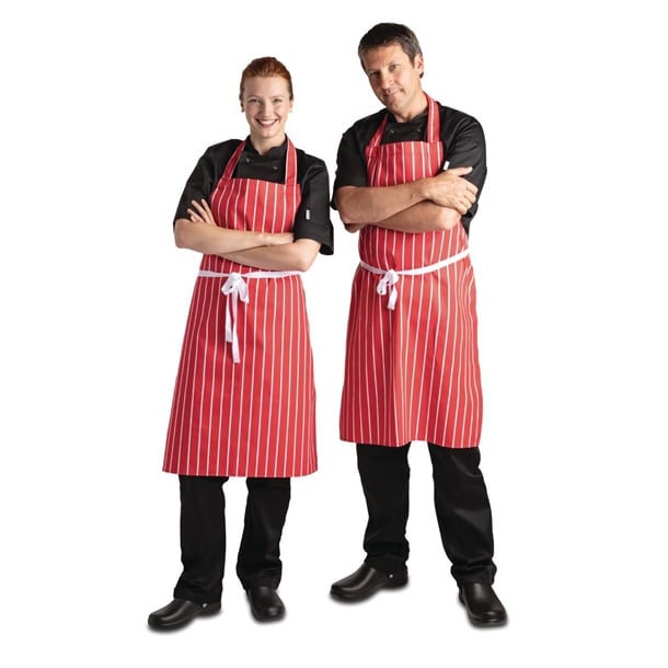 Whites Butchers Stripe Bib Apron Red/White a532