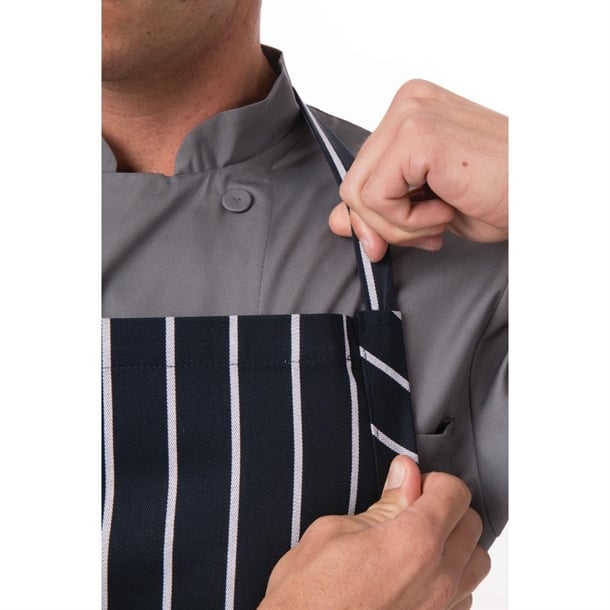 Chef Works Premium Butchers Stripe Bib Apron Blue/White b249
