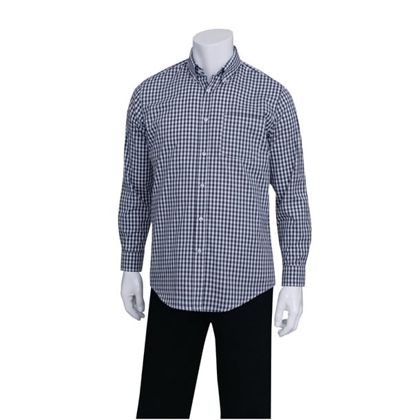 Chef Works Mens Dress Shirt Dark Navy Gingham p_b676
