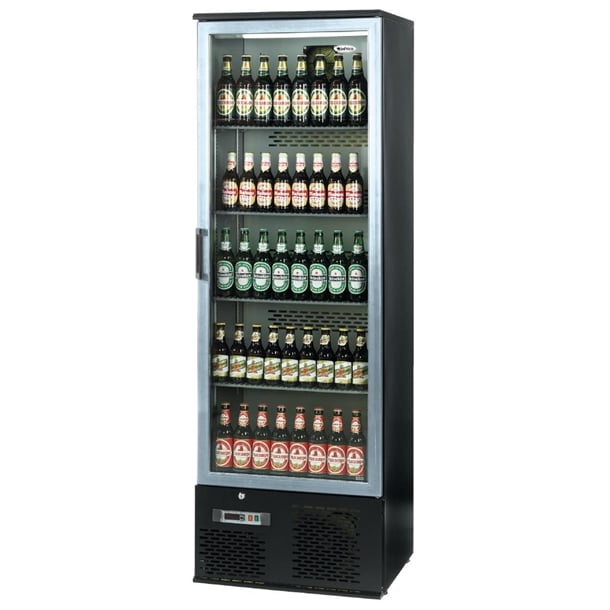 Infrico Upright Back Bar Cooler with Hinged Door in Black and Steel ZXS10 cc608