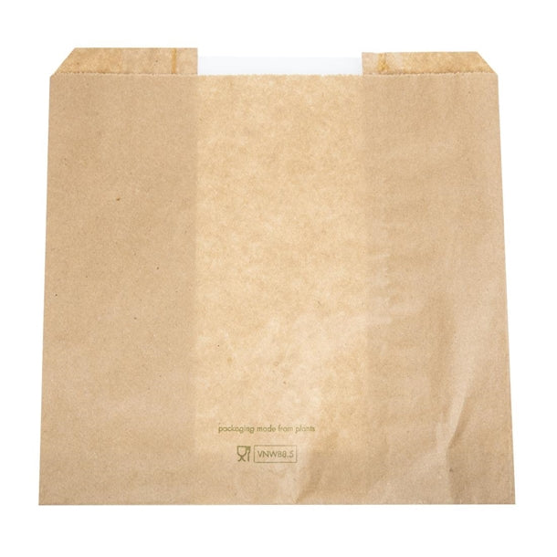 Vegware Compostable Kraft Sandwich Bags with NatureFlex Window Small (1000 Pack) cl741