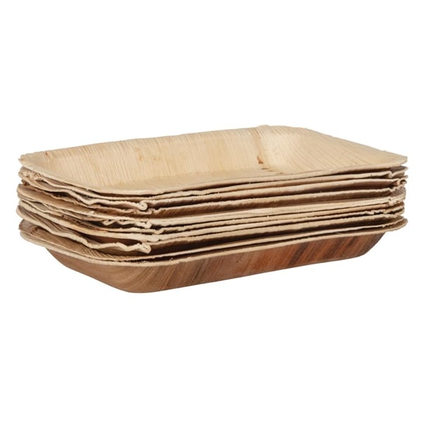 Fiesta Compostable Deep Palm Leaf Plates Rectangular 250mm (100 Pack) ht874