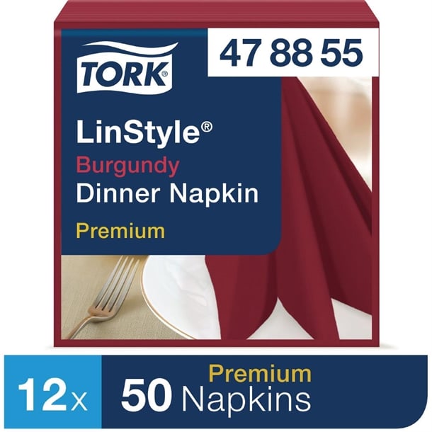 Tork Premium Linstyle Dinner Napkin Burgundy 40x40cm 1/4 Fold (600 Pack) dp183