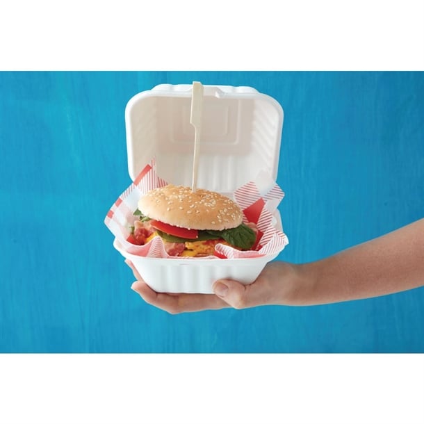 Fiesta Compostable Bagasse Burger Boxes with Side Ridges 153mm (500 Pack) dw246