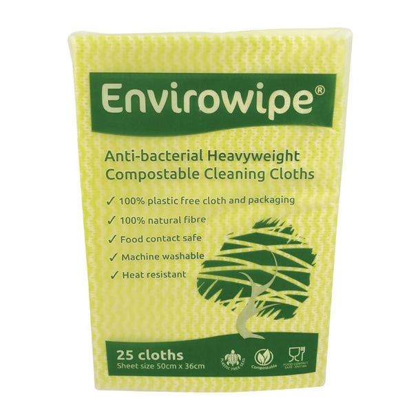 EcoTech Envirowipe Antibacterial Compostable Cleaning Cloths Yellow (25 Pack) fa210