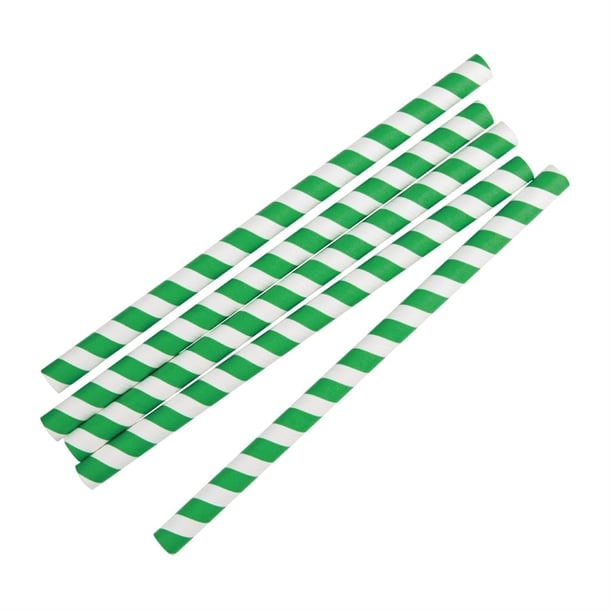 Fiesta Compostable Paper Smoothie Straws Green Stripes (250 Pack) fb148