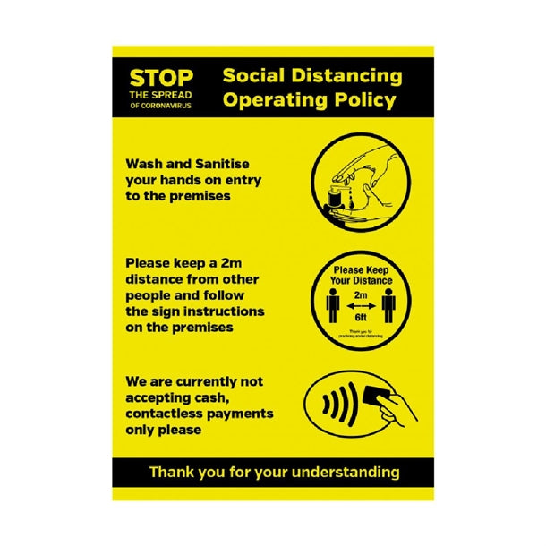 Social Distancing Operating Policy Poster A3 Self-Adhesive fn648