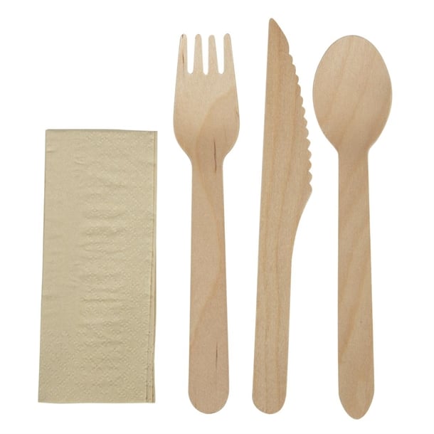 eGreen Individually Kraft Wrapped 4-in-1 Wooden Cutlery Set (250 Pack) fs168
