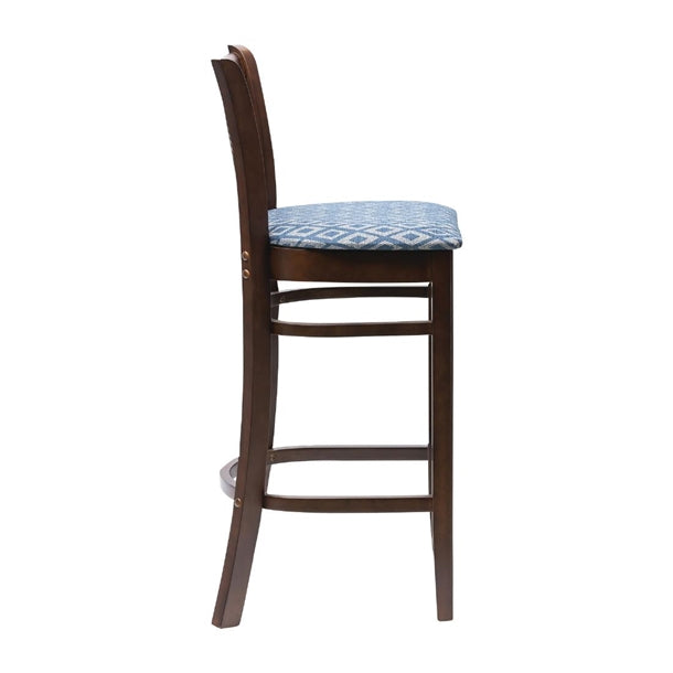 Manhattan Dark Walnut Bar Chair with Blue Diamond Padded Seat ft432