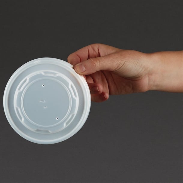 Vegware Compostable Hot Food Pot Flat Lids 350ml / 12oz and 455ml / 16oz (500 Pack) gf048