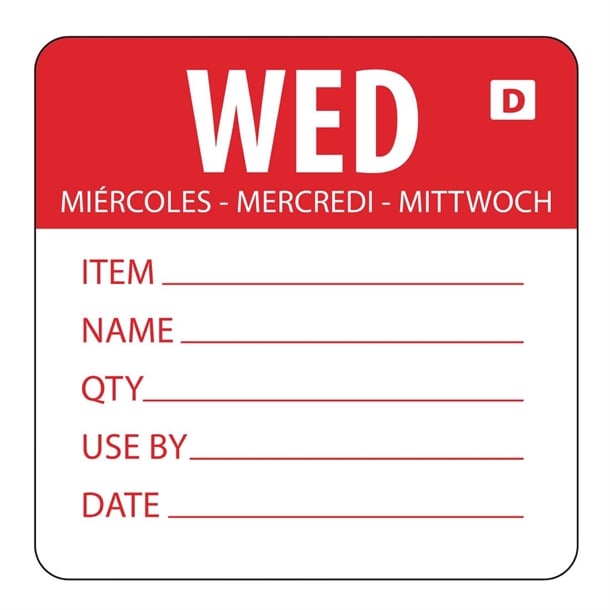 Hygiplas Dissolvable Day of the Week Labels Wednesday (250 Pack) gh353