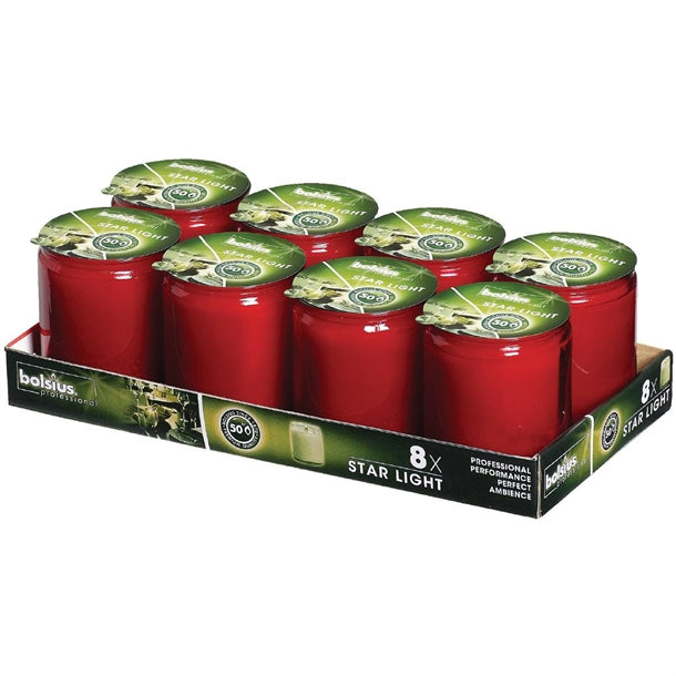 Bolsius Star Light Red Glasses Candles Jars (8 Pack) gj468