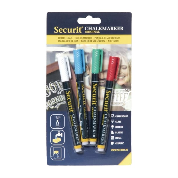 Securit 2mm Liquid Chalk Pens Assorted Colours (4 Pack) gj550
